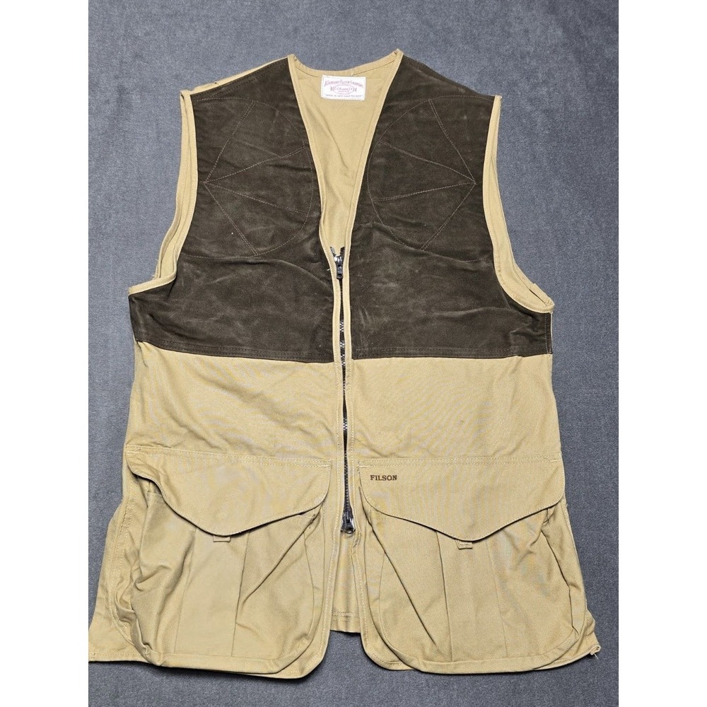 Filson Vest‎ Large Beige Brown Sleeveless 100% Cotton Tan Canvas Fishing Hunting